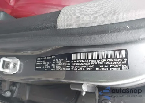 2019 Alfa Romeo Stelvio Sport Rwd z USA, uszkodzony, nr VIN ZASPAJAN1K7C38050